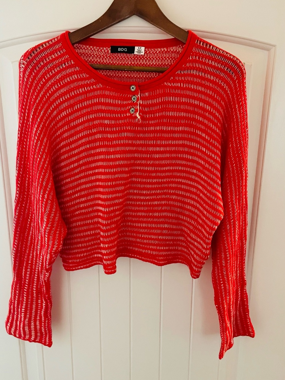 BDG Red and White Striped Long-Sleeve Knit Top